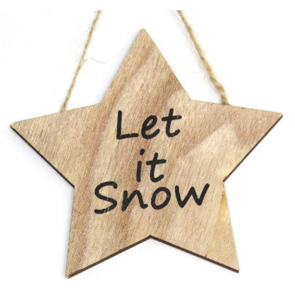 Χριστουγεννιάτικο Ξύλινο Αστέρι "Let it Snow", Ανοιχτό Καφέ (11cm)